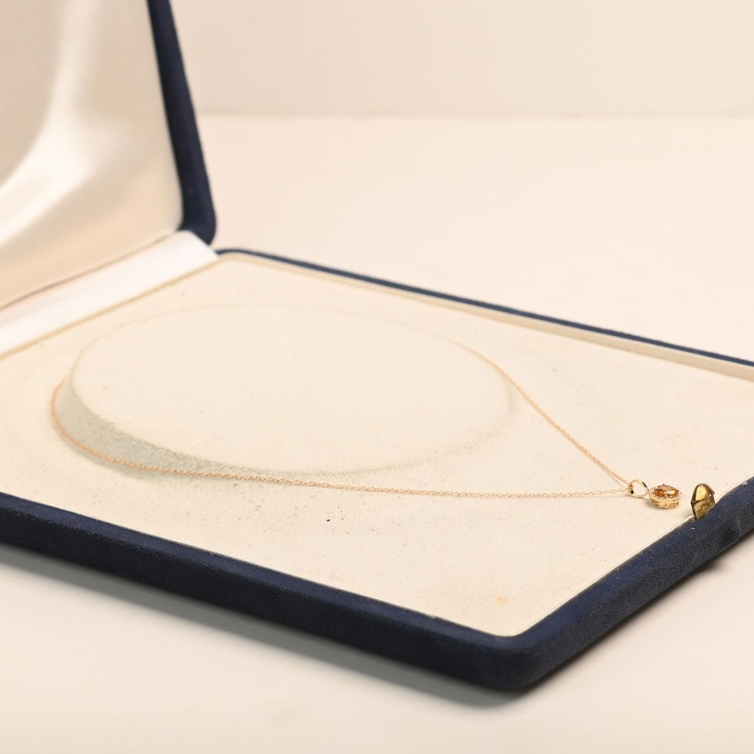 Art Deco Round Citrine Necklace Pendant (Approx 0.50-Carat) Diamond Halo, 14K Yellow Gold For Sale