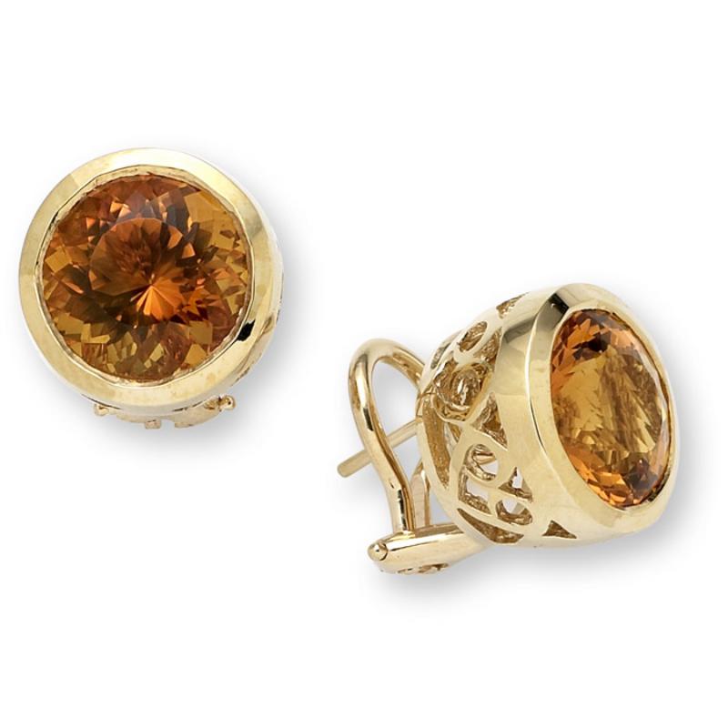 Round Cut Round Citrine Stud Earrings, Gold, Ben Dannie For Sale