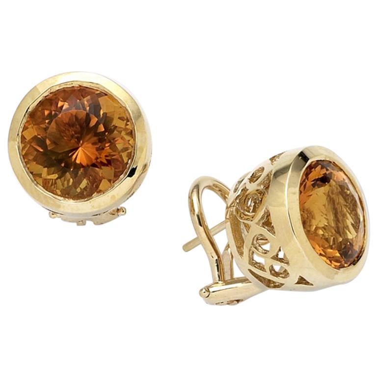 Round Citrine Stud Earrings, Gold, Ben Dannie For Sale
