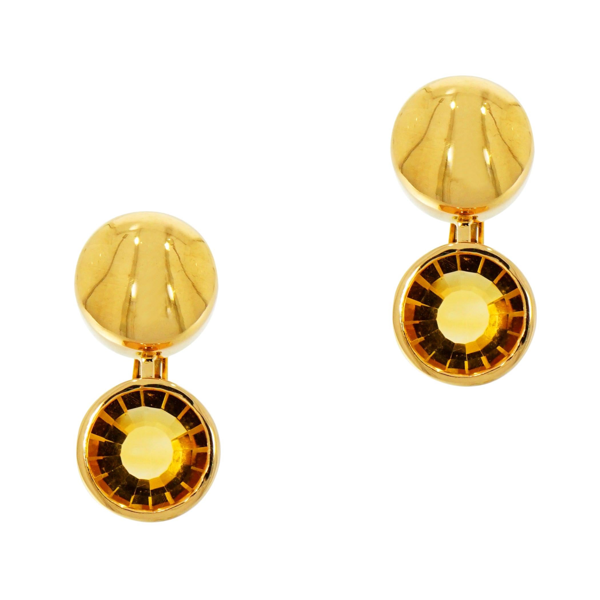 Round Citrine Yellow Gold Manfredi Earrings