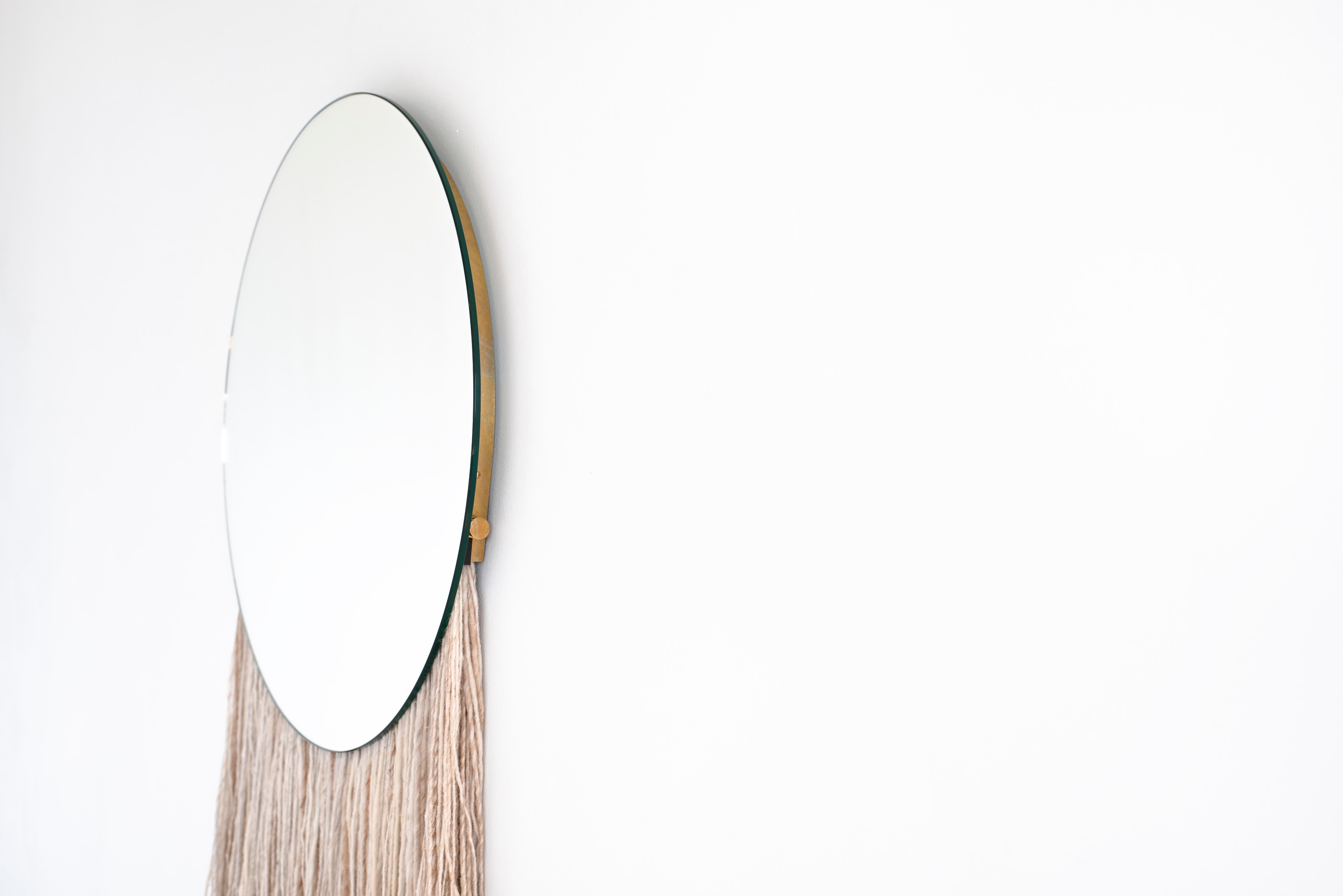 Hand-Painted Round Clear Mirror with Fiber - Contemporary Eos Mirror by Ben & Aja Blanc For Sale
