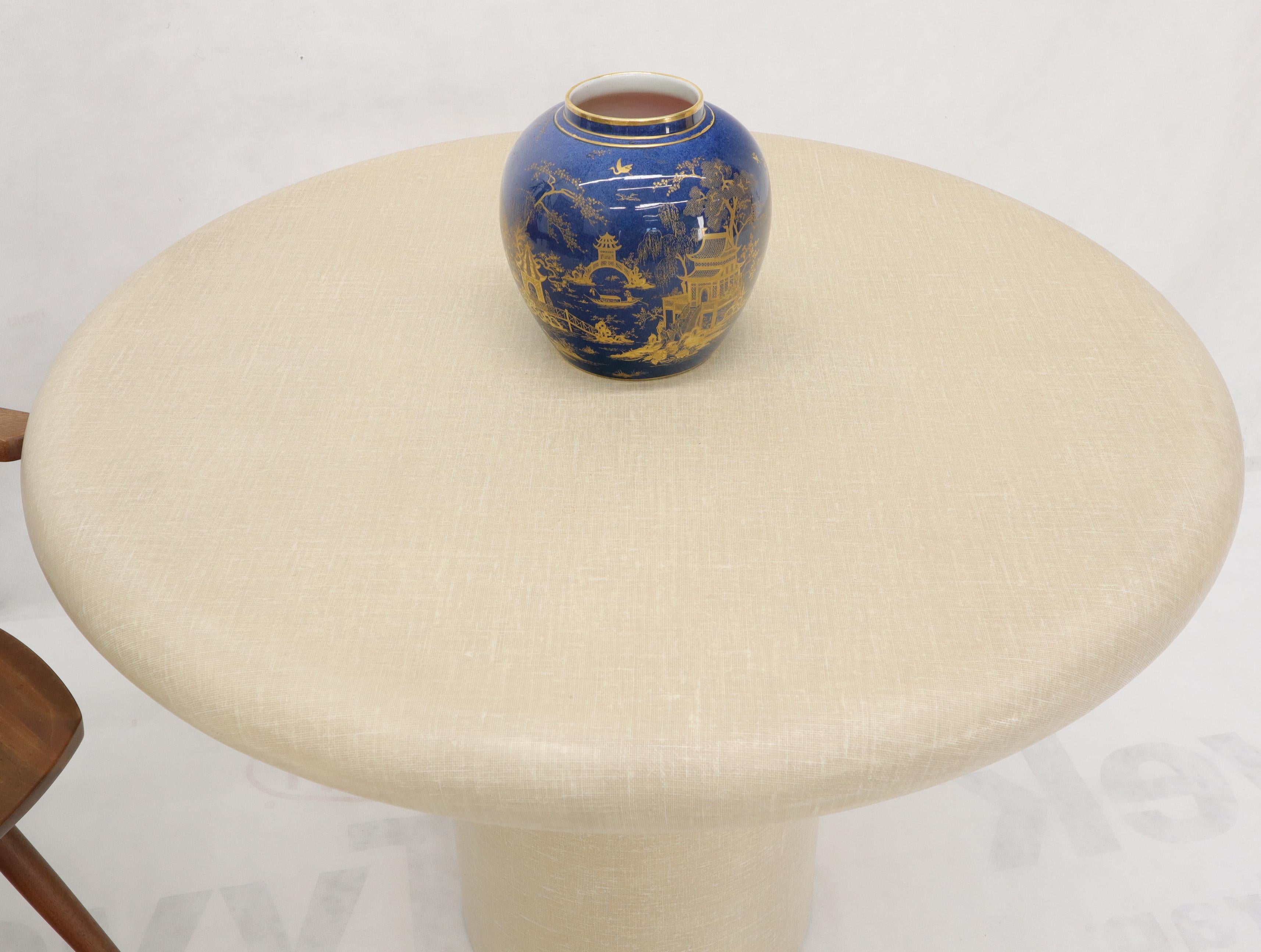 Mid-Century Modern Round Cloth Wrapped Dining Game Table on Cylinder Base