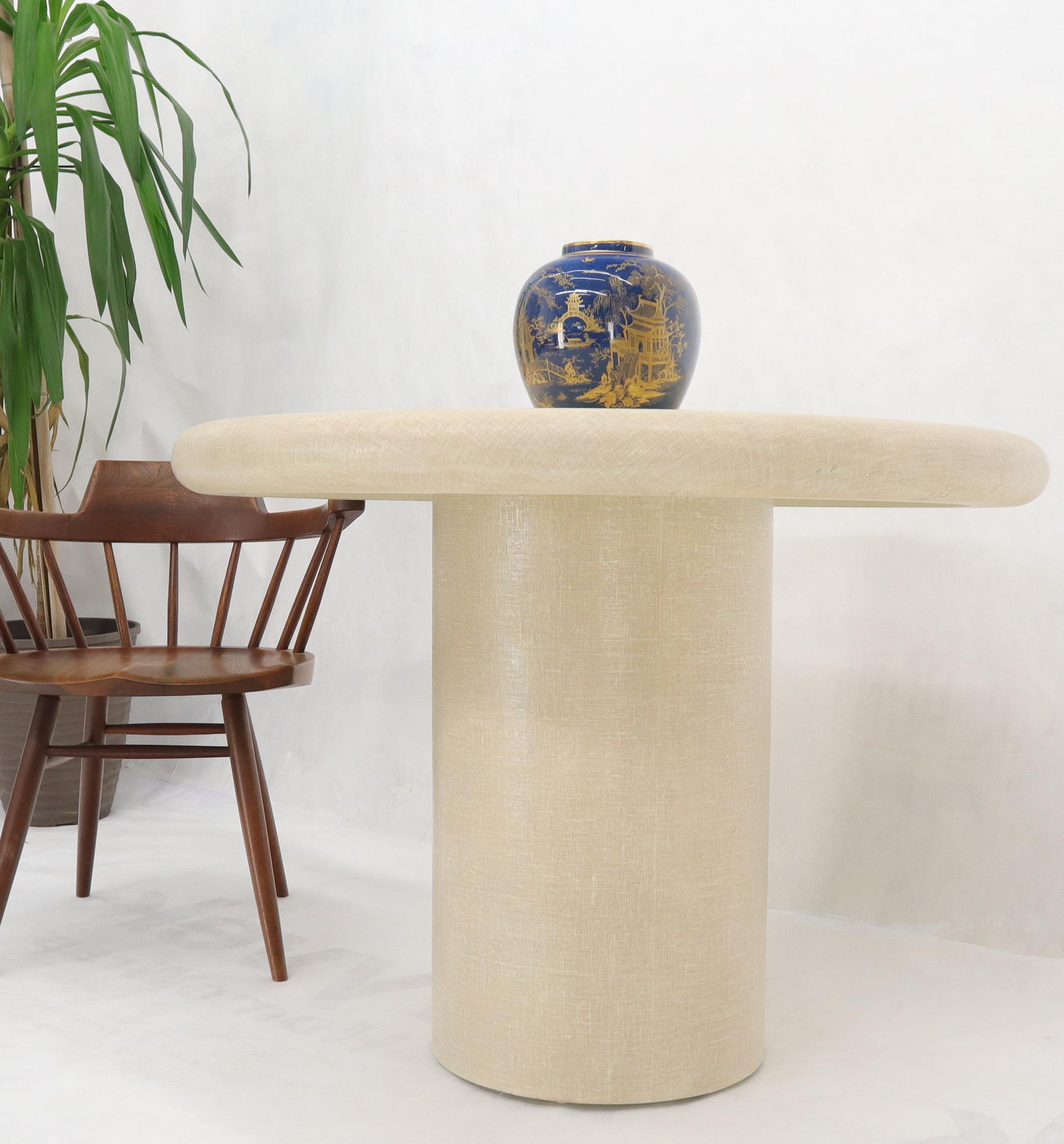Lacquered Round Cloth Wrapped Dining Game Table on Cylinder Base