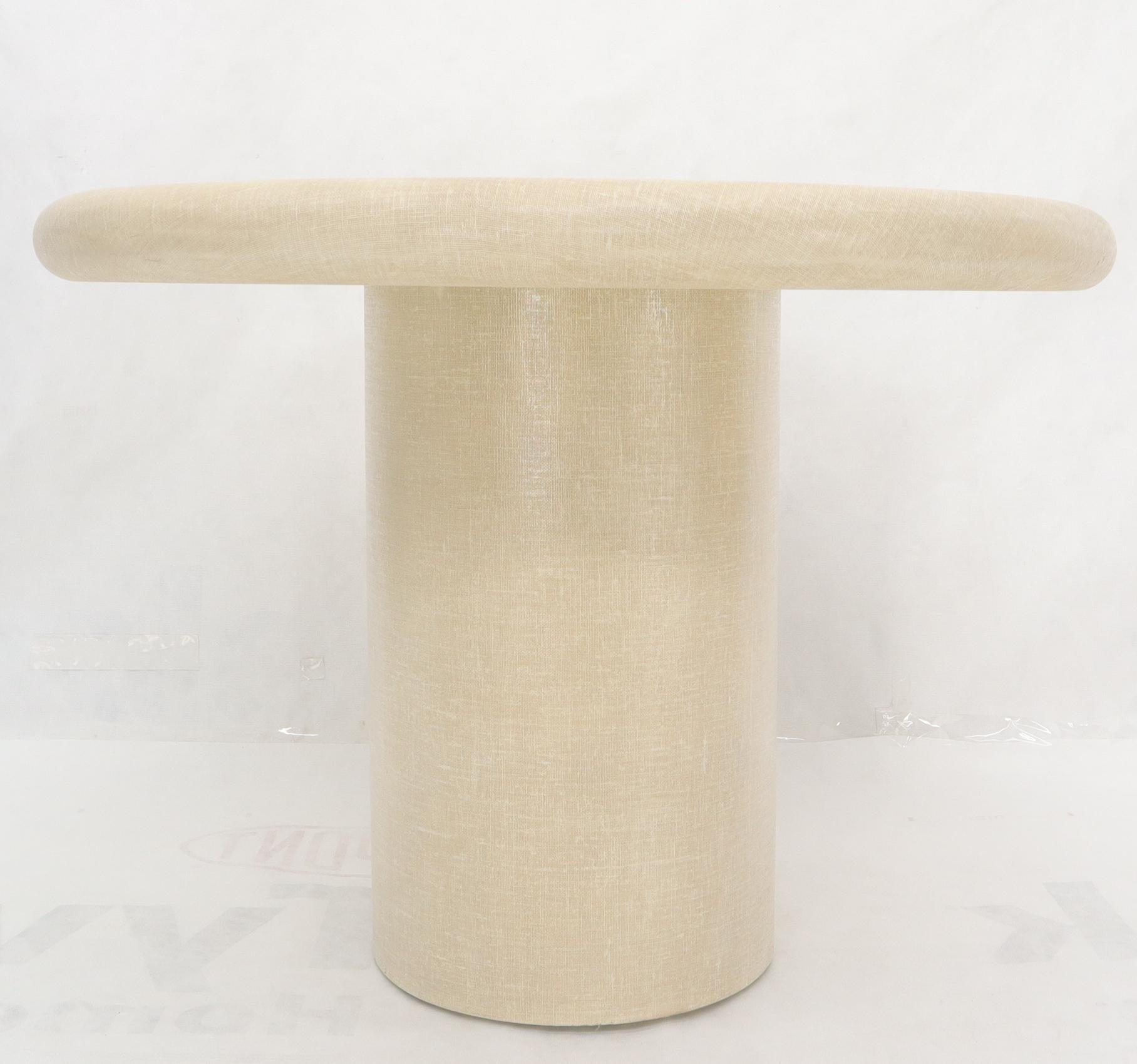 Round Cloth Wrapped Dining Game Table on Cylinder Base In Good Condition In Rockaway, NJ