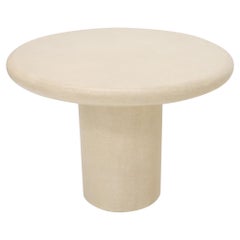 Round Cloth Wrapped Dining Game Table on Cylinder Base