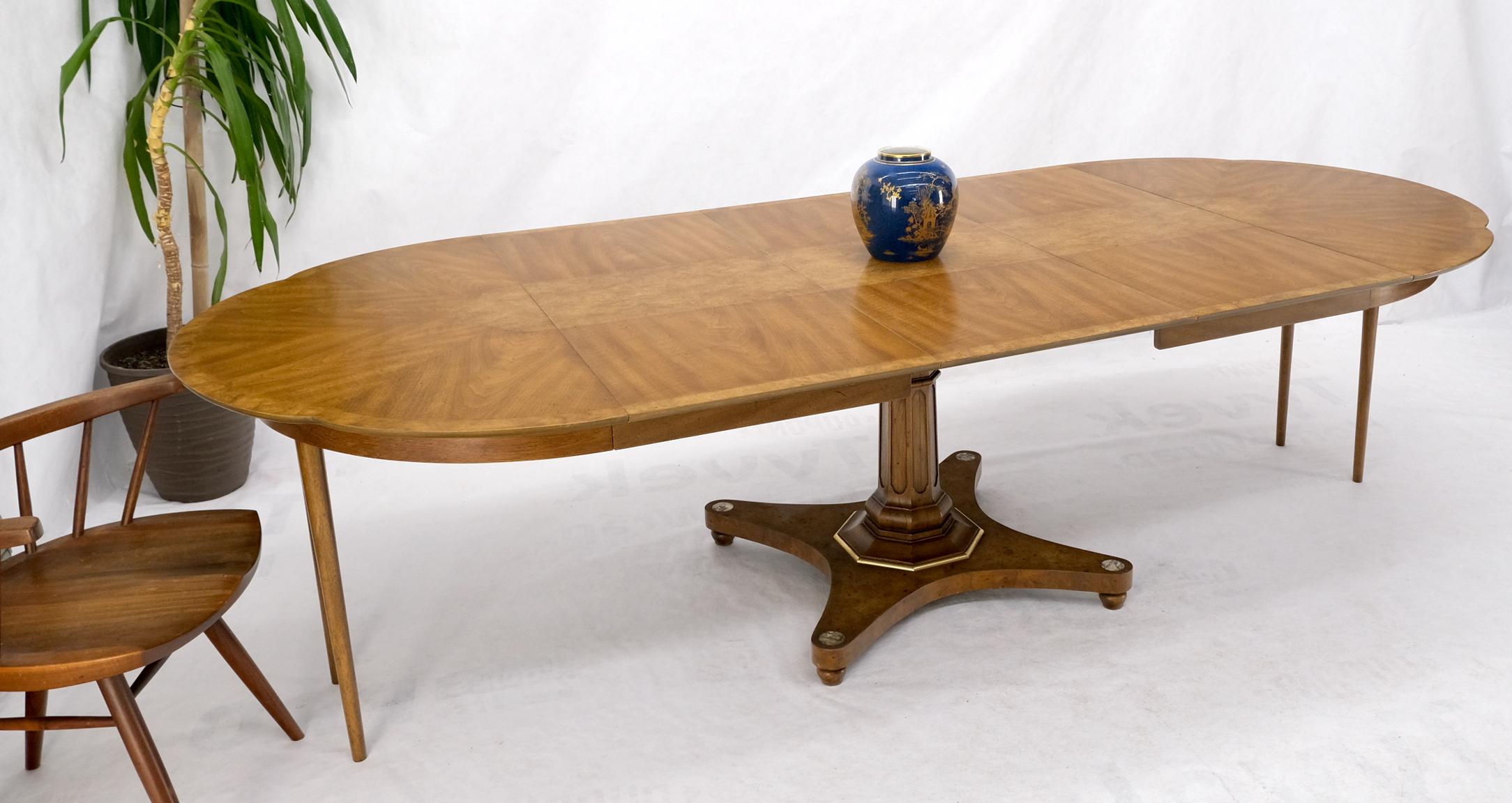 Round Clove Shape Burl Walnut Dining Conference Table w/ 3 Extension Leaves For Sale 2