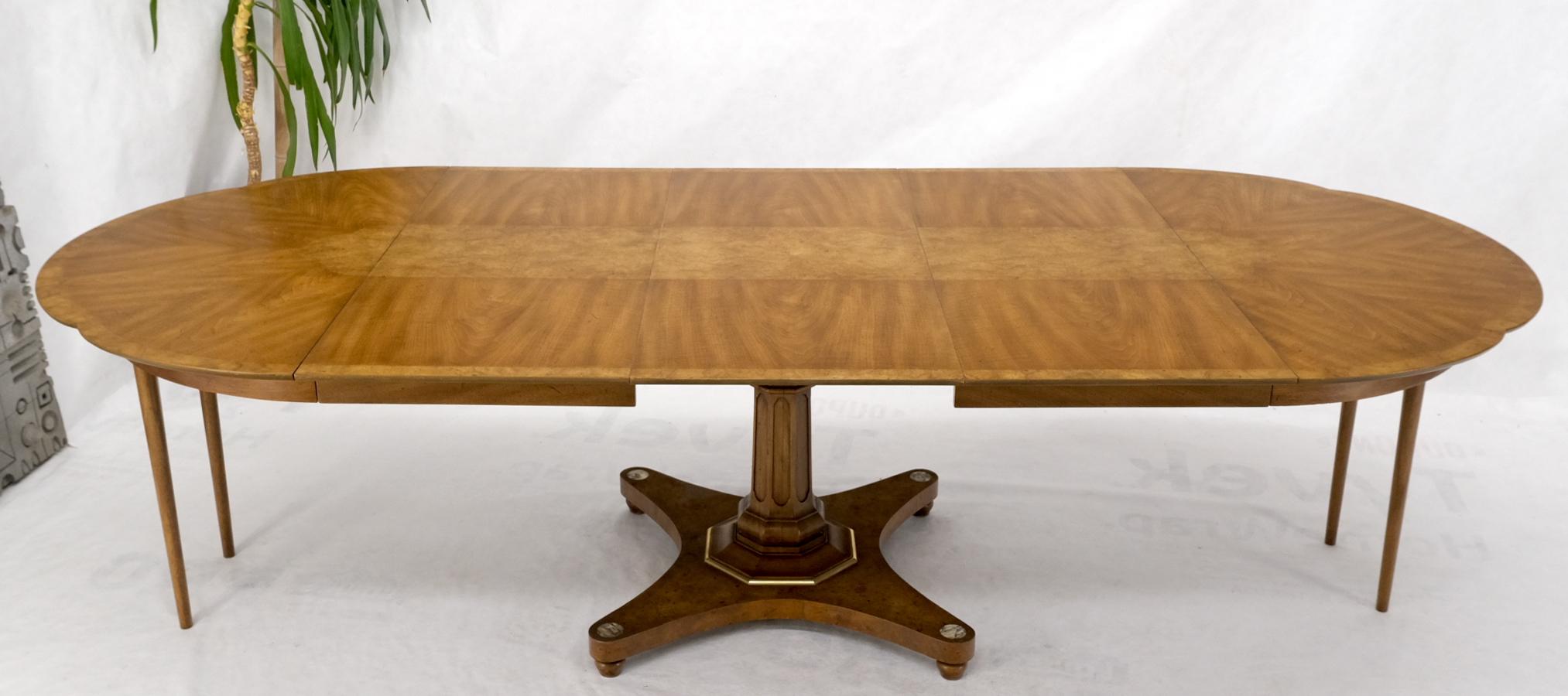 Round Clove Shape Burl Walnut Dining Conference Table w/ 3 Extension Leaves For Sale 3