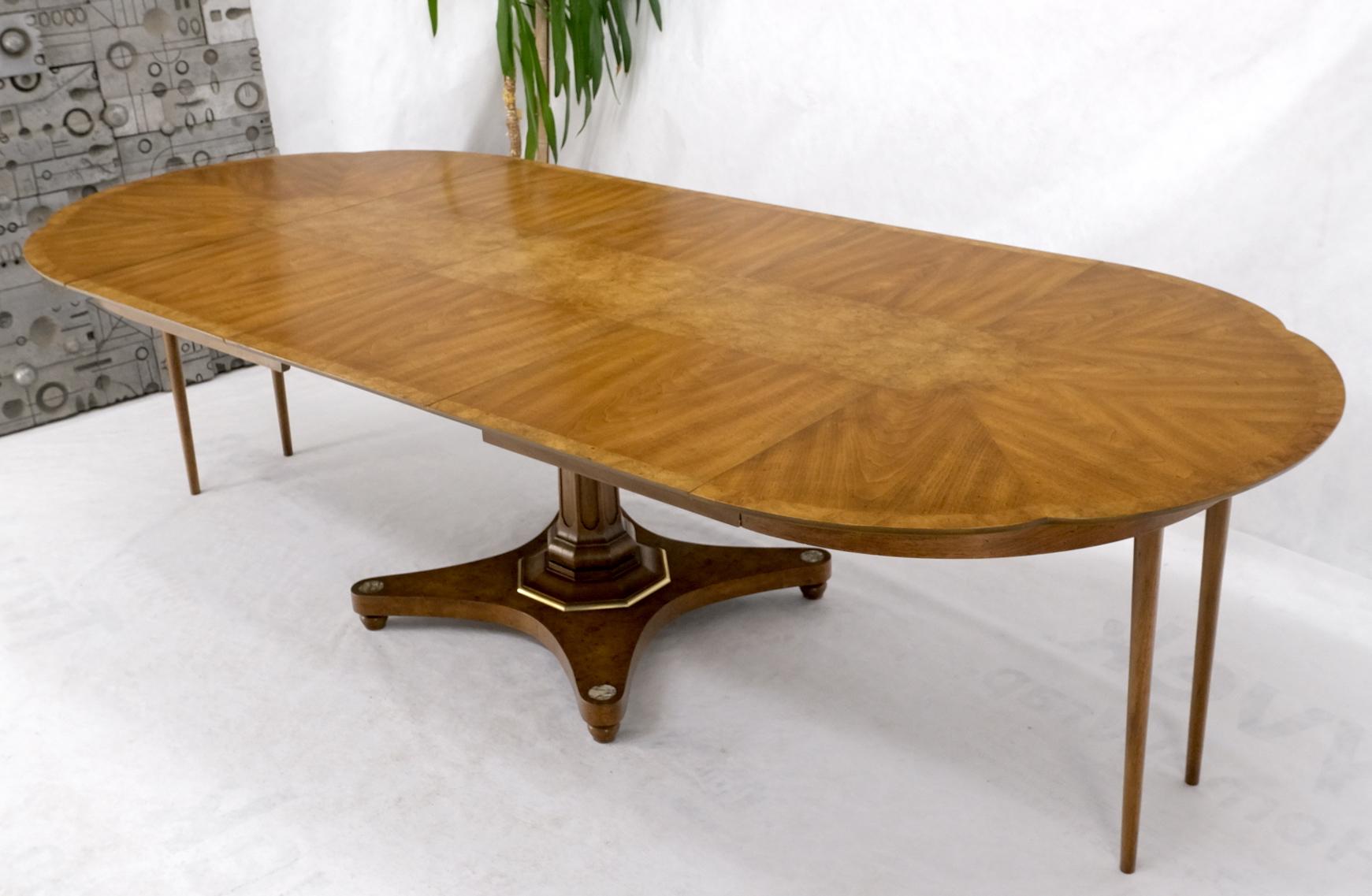 Round Clove Shape Burl Walnut Dining Conference Table w/ 3 Extension Leaves For Sale 5