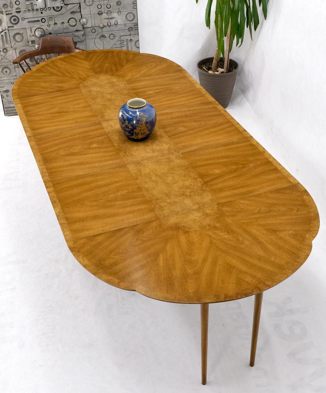 Round Clove Shape Burl Walnut Dining Conference Table w/ 3 Extension Leaves For Sale 7