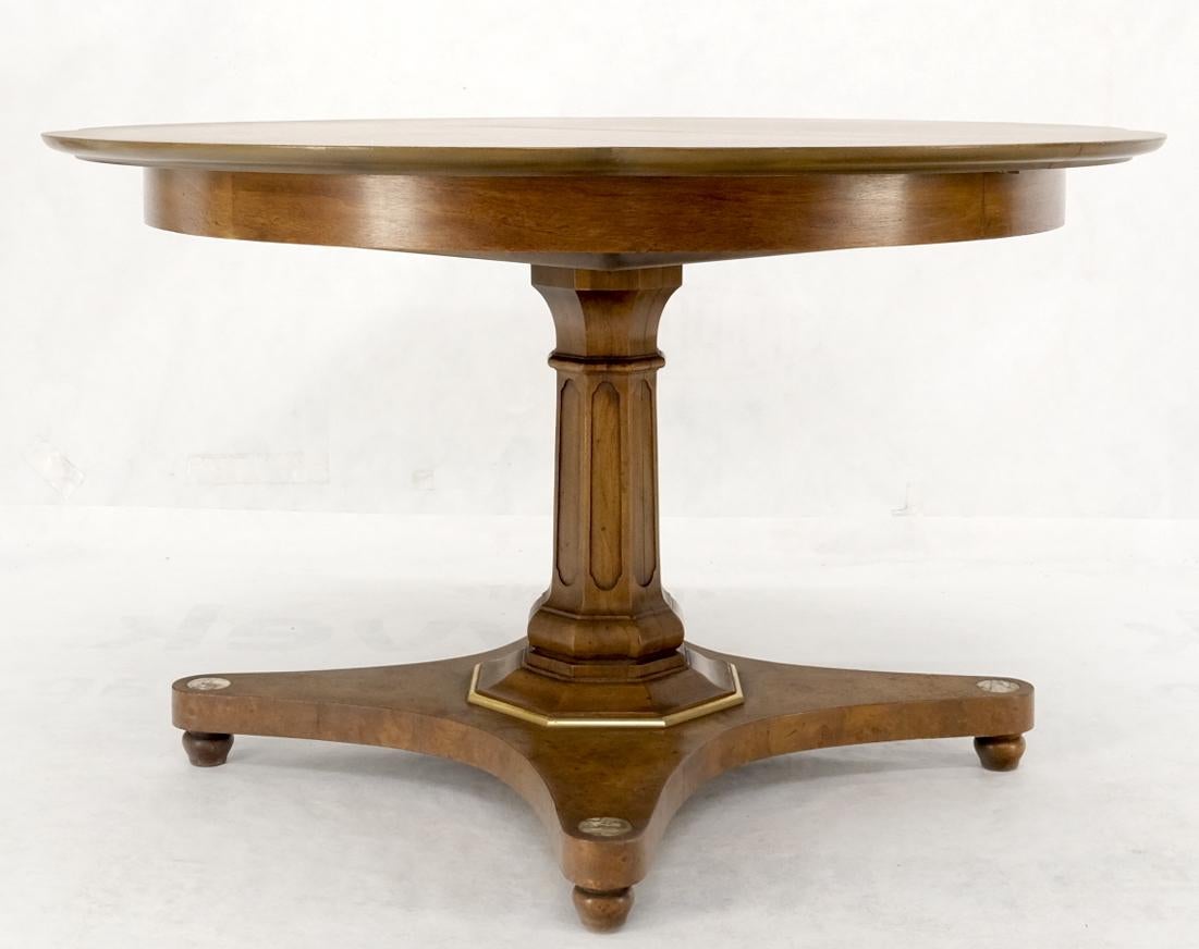 Lacquered Round Clove Shape Burl Walnut Dining Conference Table w/ 3 Extension Leaves For Sale