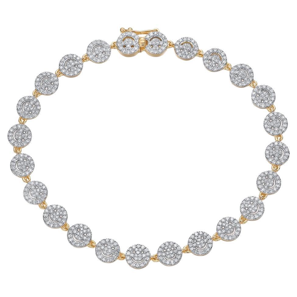 Diamante redondo en racimo Pulsera de oro amarillo de 14K (o 18K bajo pedido) en venta