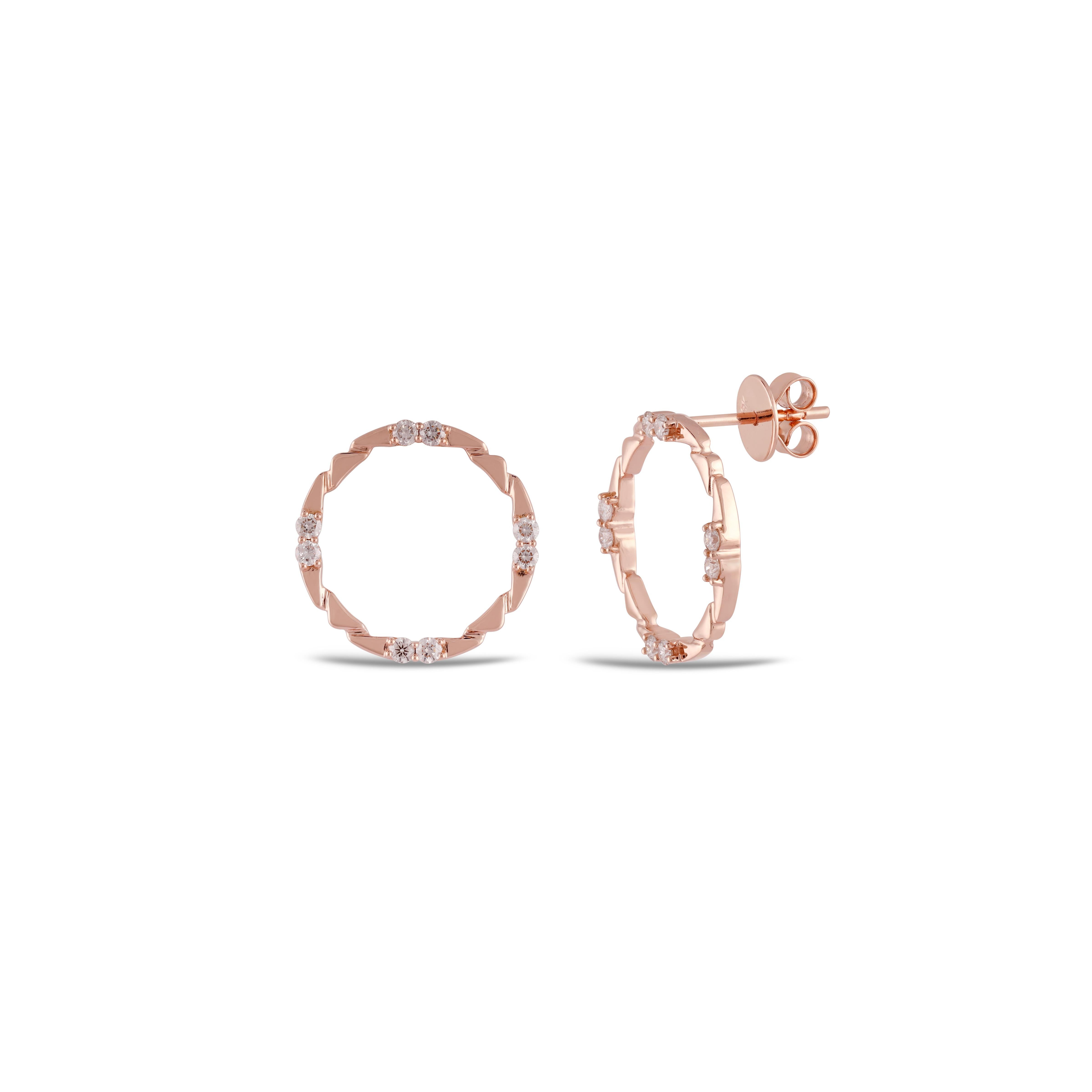 Runder Cluster-Diamant  Ohrring mit Nieten aus 18 Karat Roségold (Zeitgenössisch) im Angebot