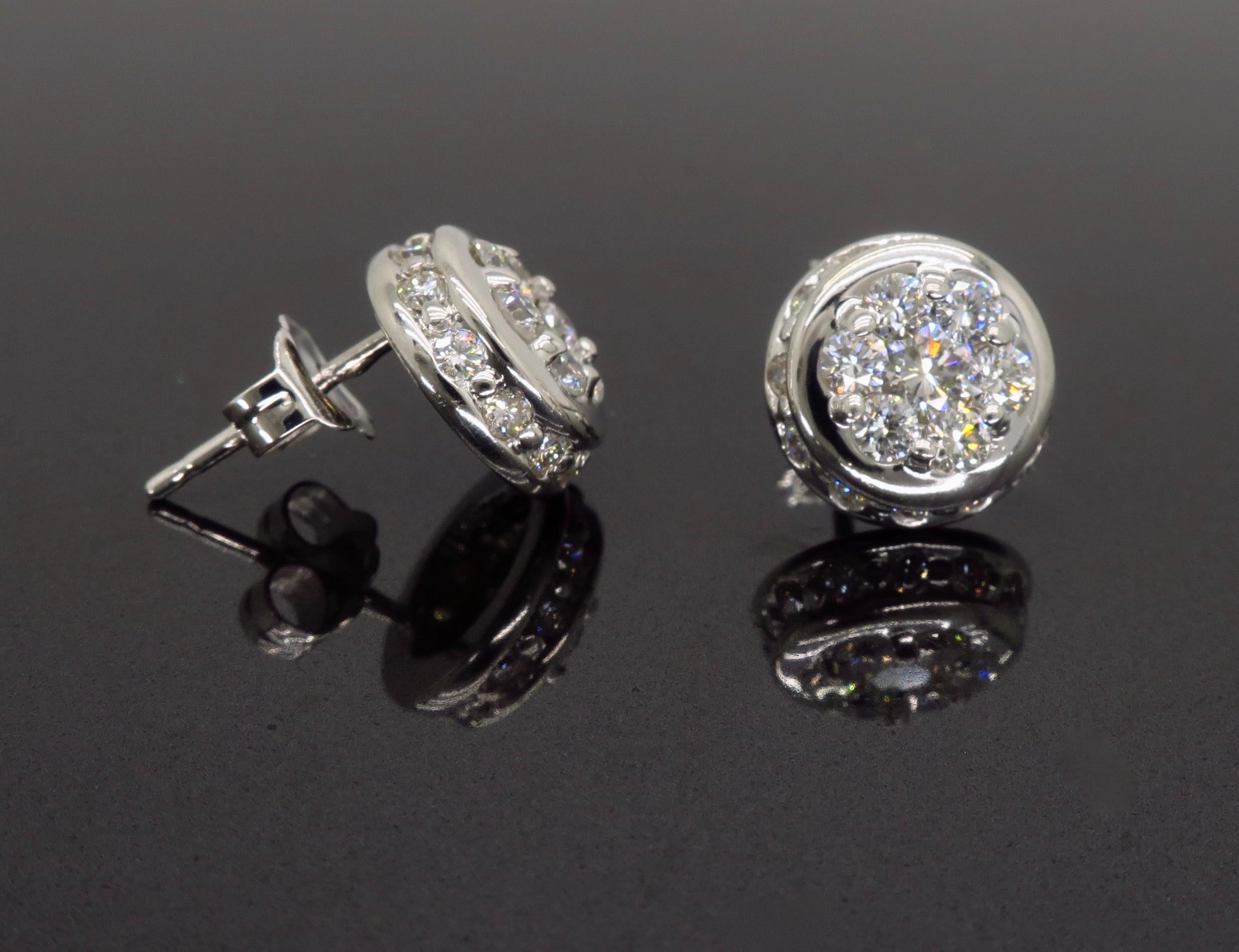 Round Cut Round Cluster Diamond Stud Earrings