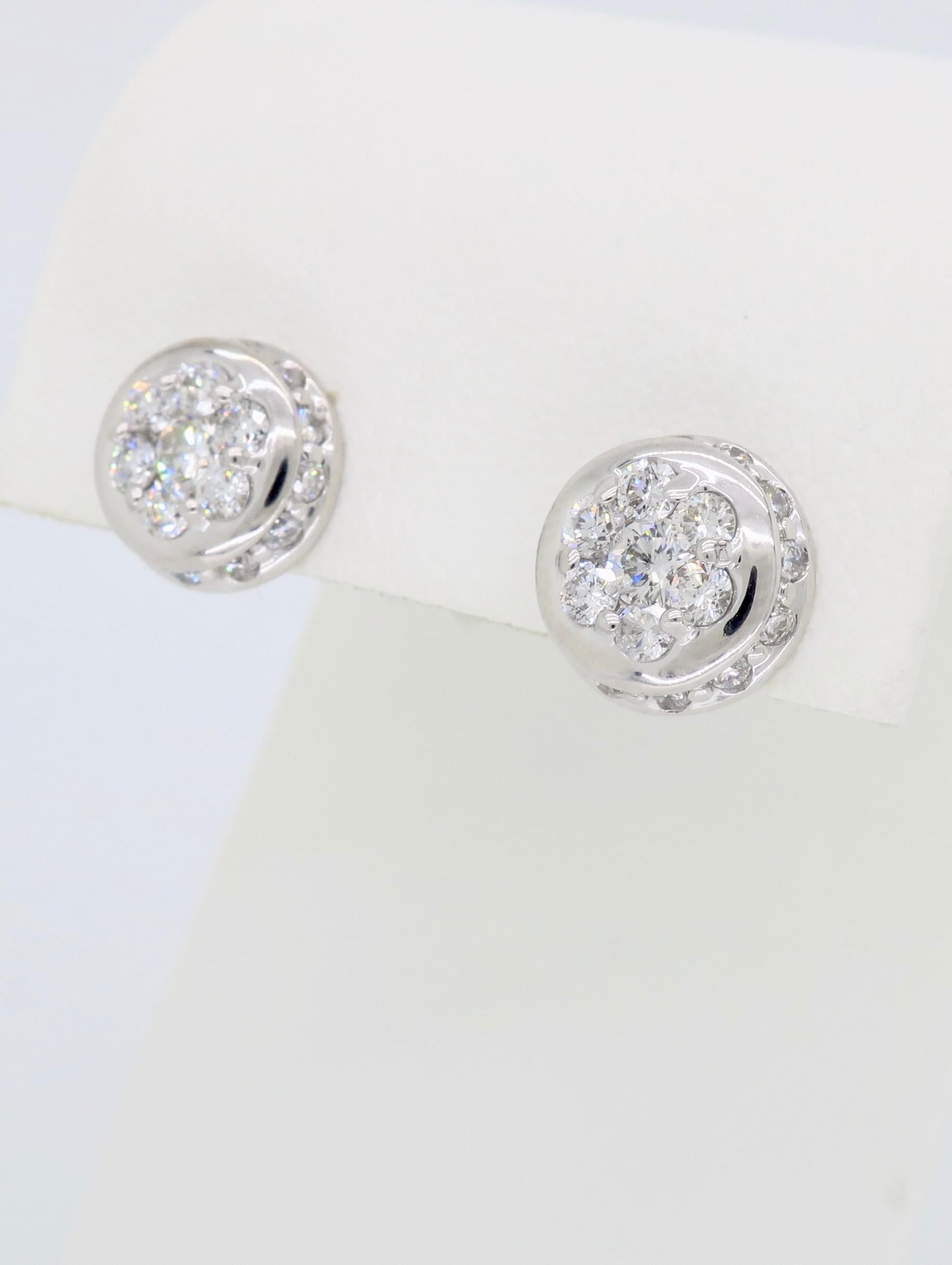 Women's or Men's Round Cluster Diamond Stud Earrings
