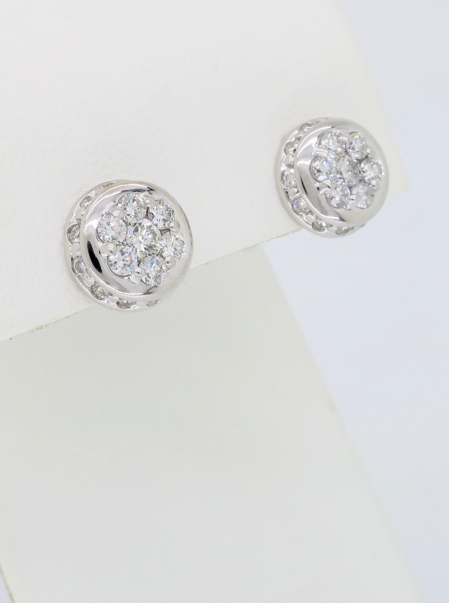 Round Cluster Diamond Stud Earrings 1