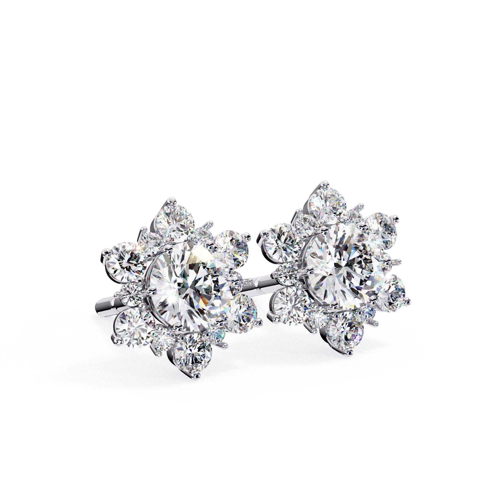 Contemporain Boucle d'oreille diamant floral en grappe ronde Boucle d'oreille délicate en vente