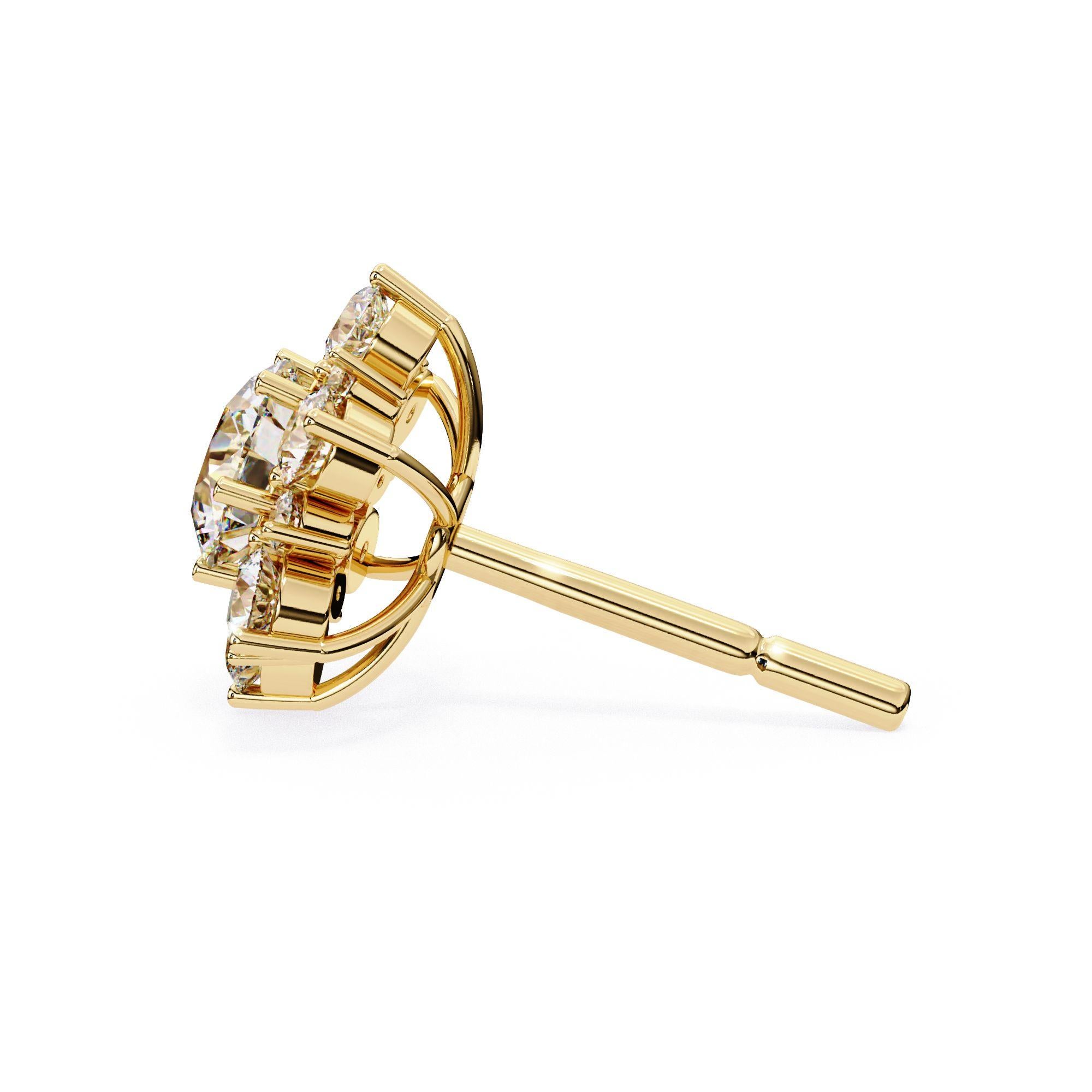 Boucle d'oreille diamant floral en grappe ronde Boucle d'oreille délicate en vente 1