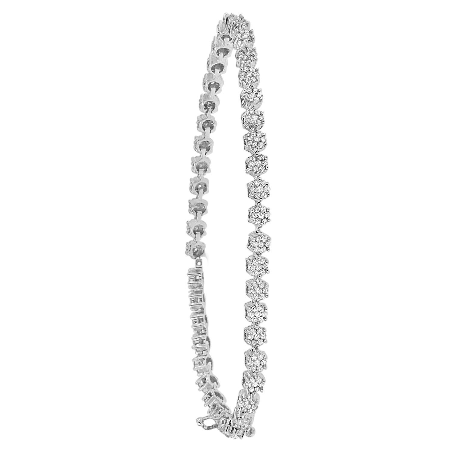 Bracelet tennis à maillons ronds en or blanc et diamants Neuf - En vente à New York, NY