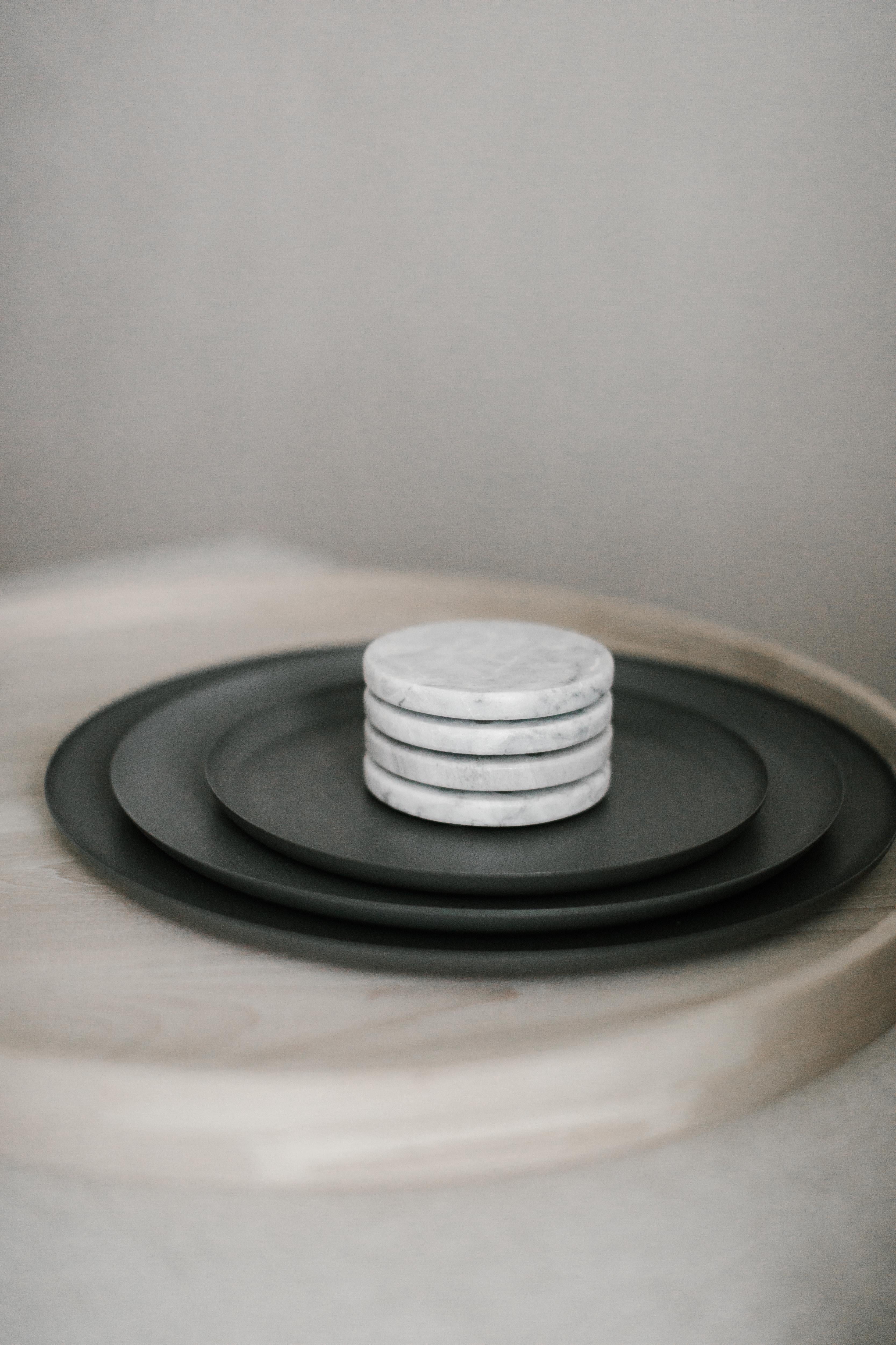 Hand-Crafted Round Coasters set in white Veneciano marble