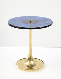 Round Cobalt Blue Murano Glass and Brass Martini or Side Table, Italy