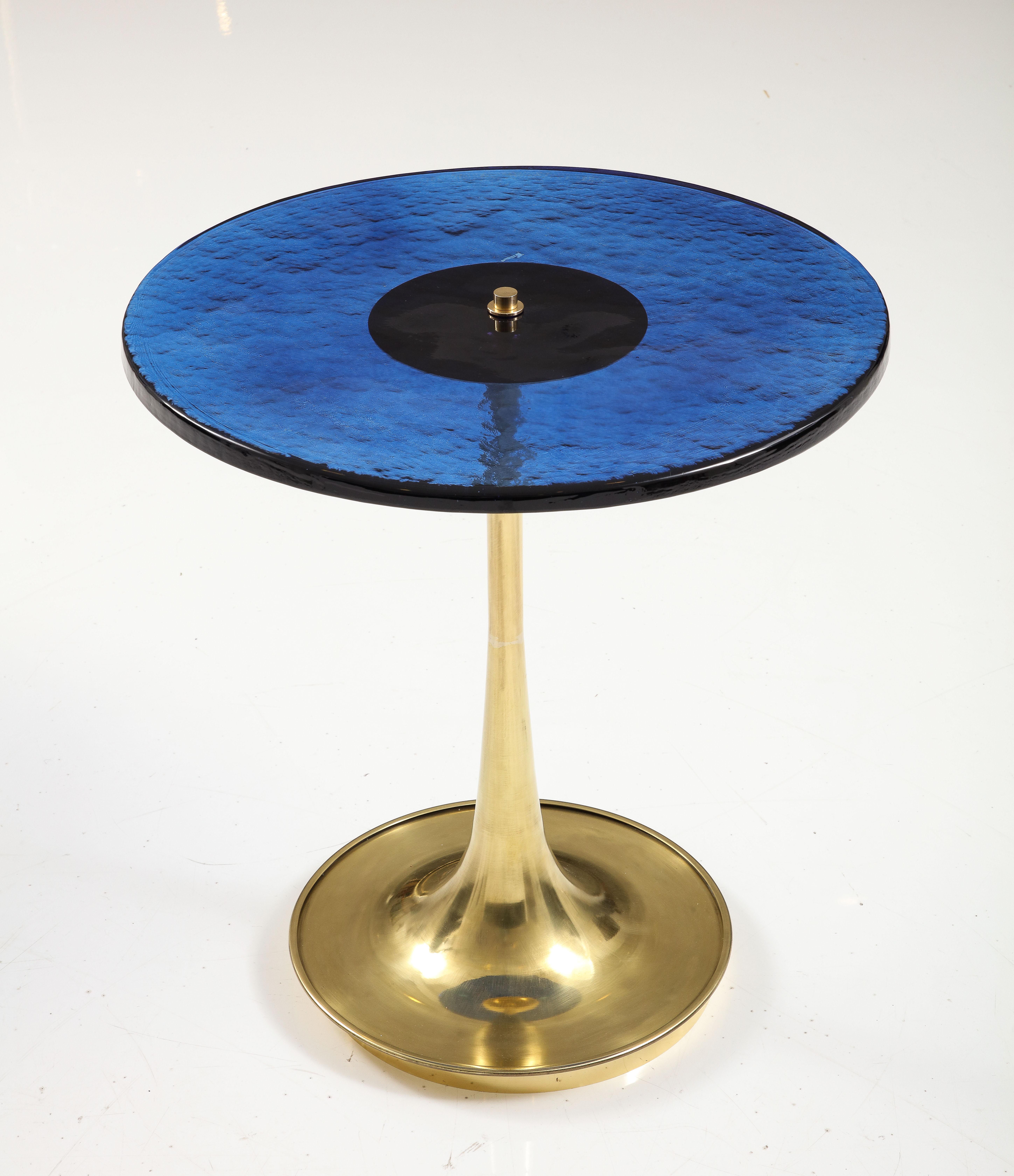 Round Cobalt Blue Murano Glass and Brass Martini or Side Table, Italy 1