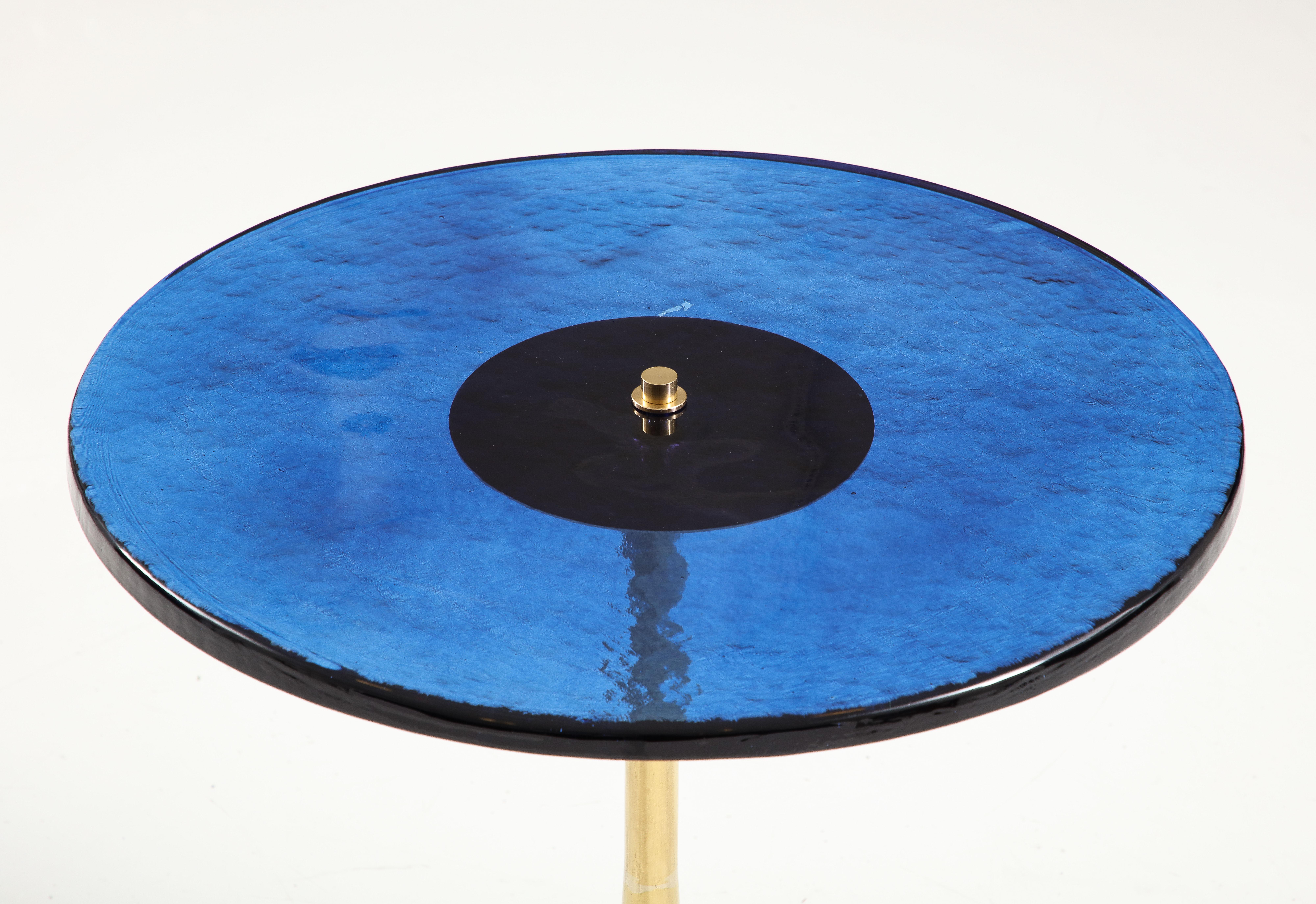 Round Cobalt Blue Murano Glass and Brass Martini or Side Table, Italy 2