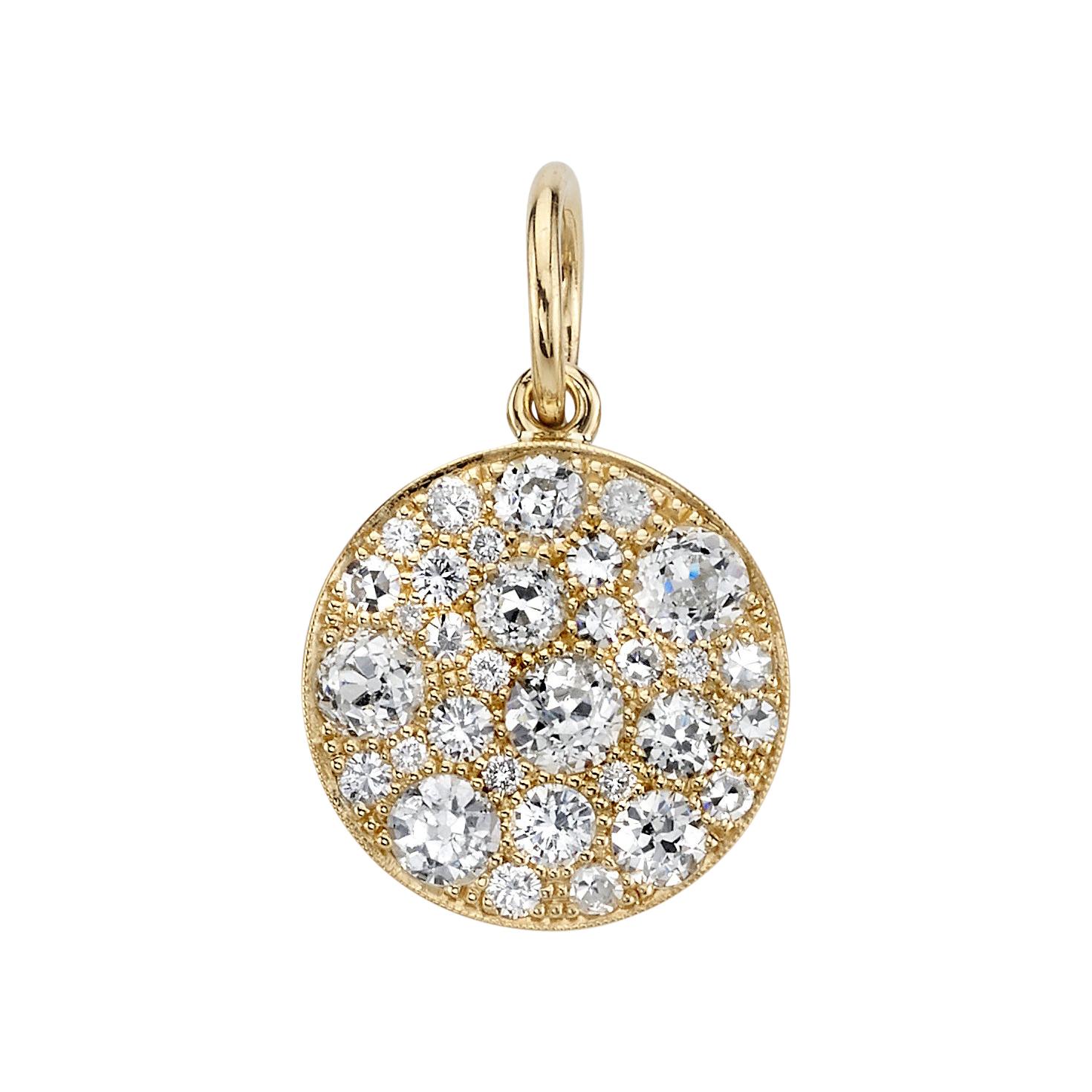 Handcrafted Round Cobblestone Mixed Cut Diamond Pendant by Single Stone For Sale