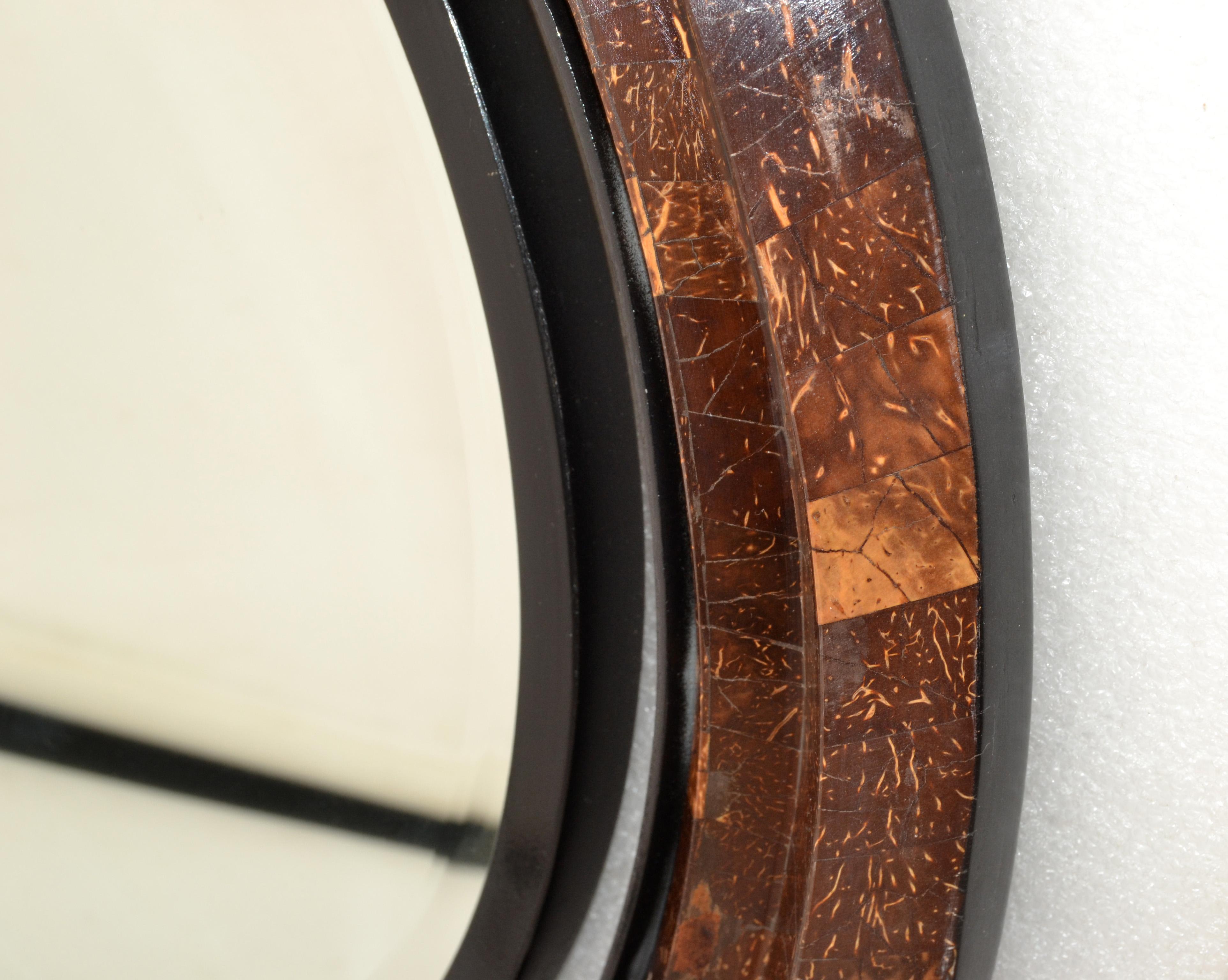 Round Coco Shell Maitland-Smith Tessellated Beveled Mirror Mid-Century Modern 4