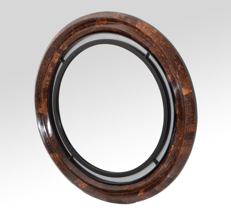 Round Coco Shell Maitland-Smith Tessellated Beveled Mirror Mid-Century ...