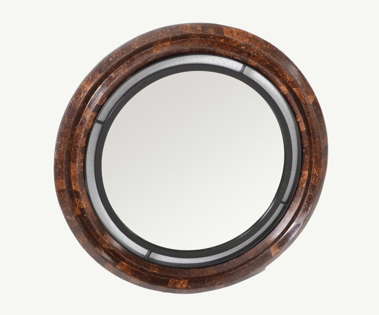 Round Coco Shell Maitland-Smith Tessellated Beveled Mirror Mid-Century ...
