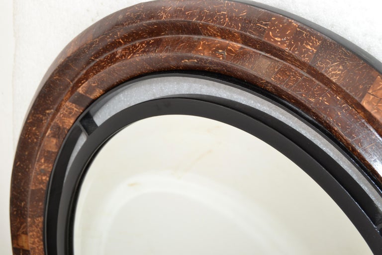 Round Coco Shell Maitland-Smith Tessellated Beveled Mirror Mid-Century ...