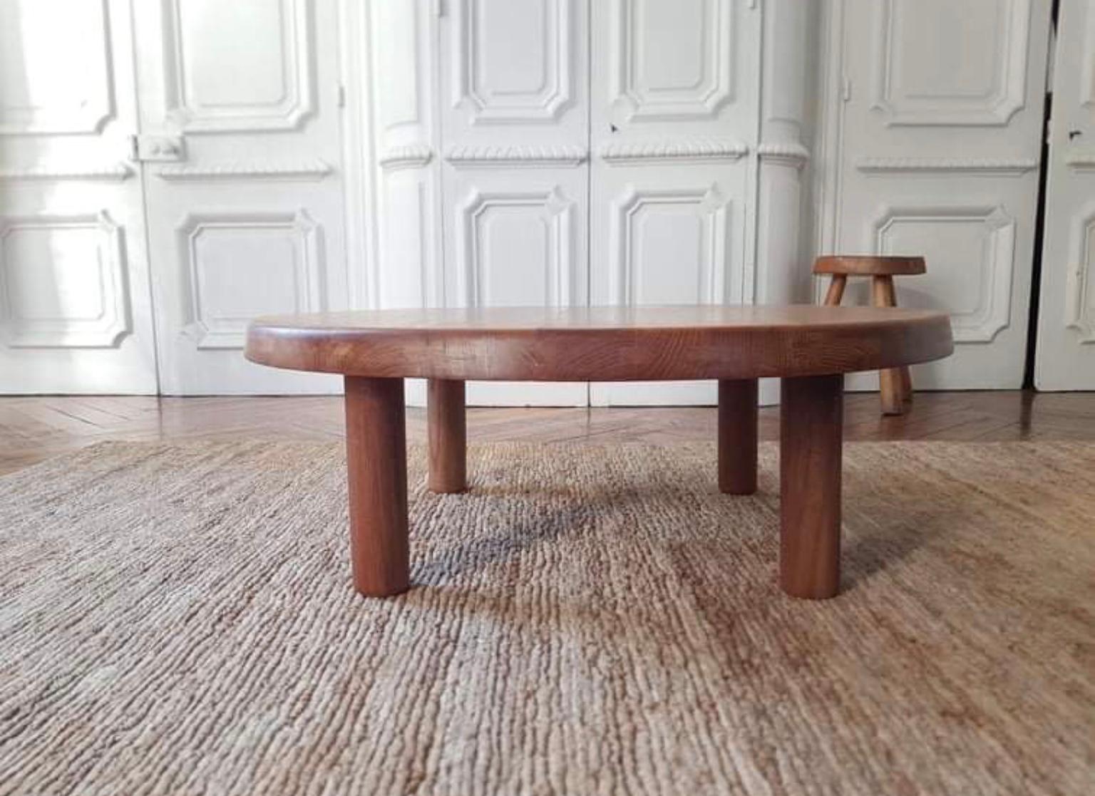 Mid-Century Modern Round Coffe Table T 02 M Pierre Chapo from 1970 in French Elm