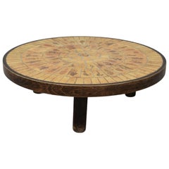 Table basse ronde en céramique signée Capron, 1970