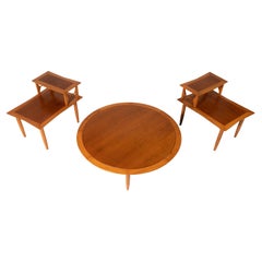 Round Coffee Table and Pair of 2-Tier End Tables Attributed to Lubberts & Mulder