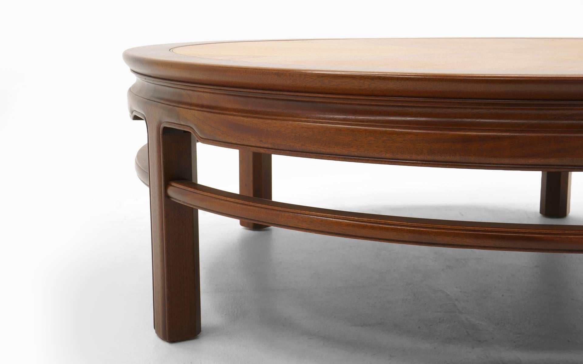 Mid-Century Modern Round Coffee Table by Kittinger, Two-Toned Teak and Mahogany, Expertly Restored