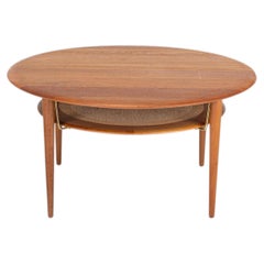 Round coffee table by Peter Hvidt & Orla Mølgaard Nielsen, Teak and cane