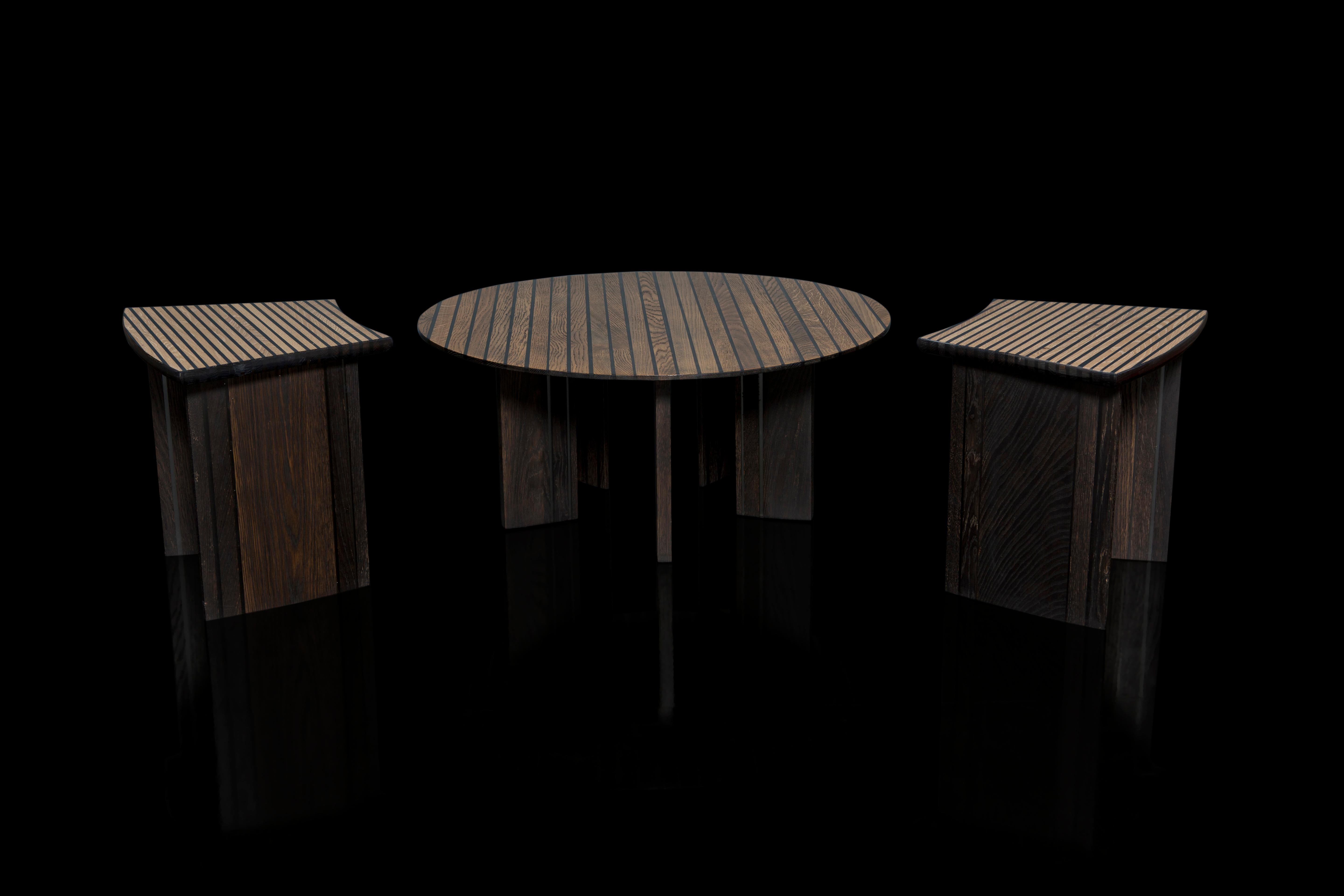 Contemporary Round Coffee Table with ebonized oak and clear resin.  For Sale