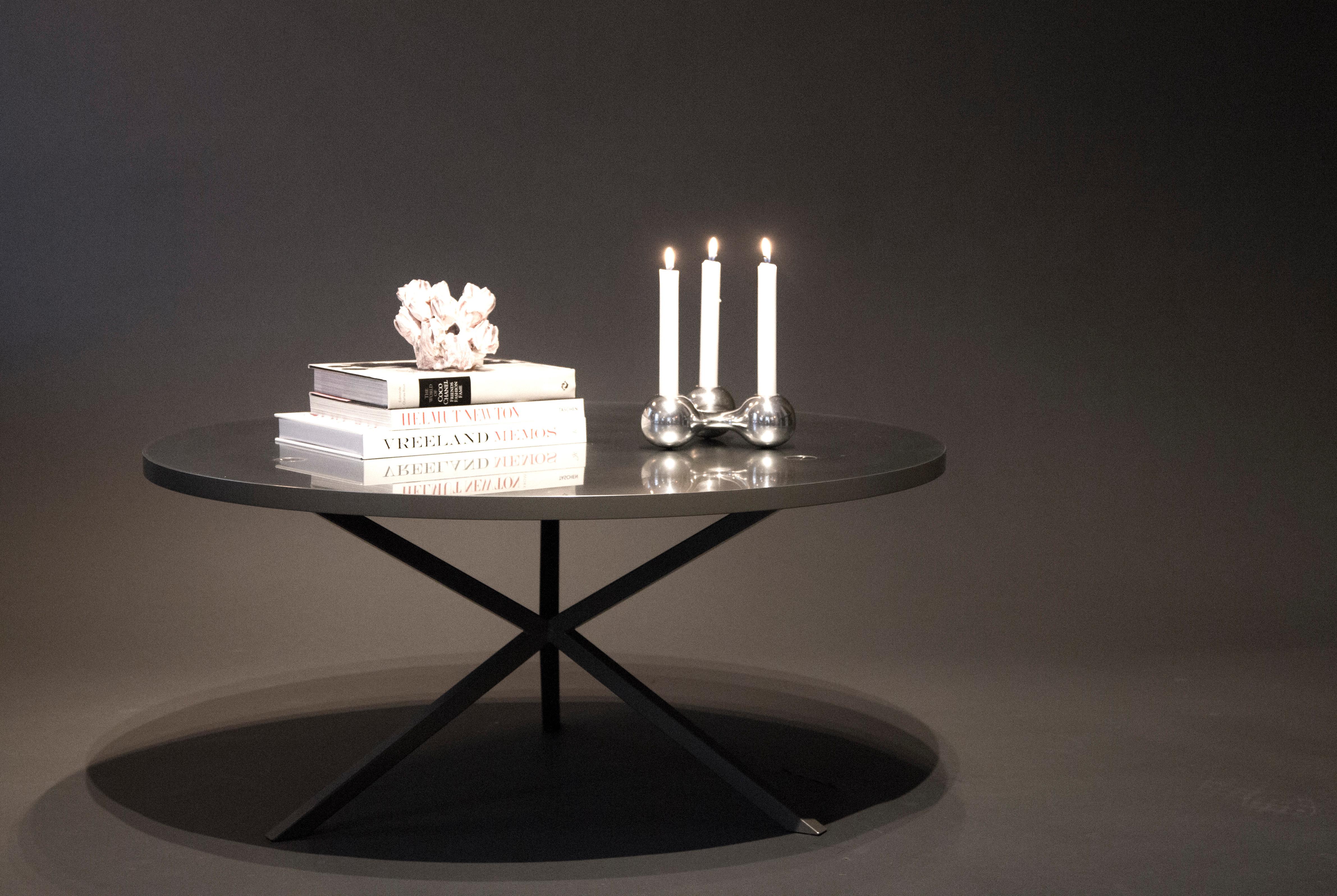 Powder-Coated Round Coffee Table in Carrara Marble, 