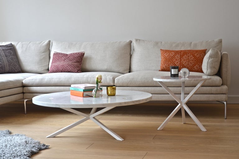 Round Coffee Table in Carrara Marble, "No Early Birds" For ...