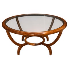 Tavolino rotondo in legno di caviúna e vetro di Giuseppe Scapinelli, Brasile, anni ’50