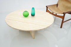 Round Coffee Table in Italian Travertine Stone, 1970s