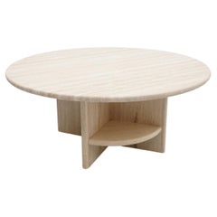 Round Coffee Table in Italian Travertine Stone 1970s