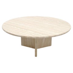 Round Coffee Table in Italian Travertine Stone, 1970s