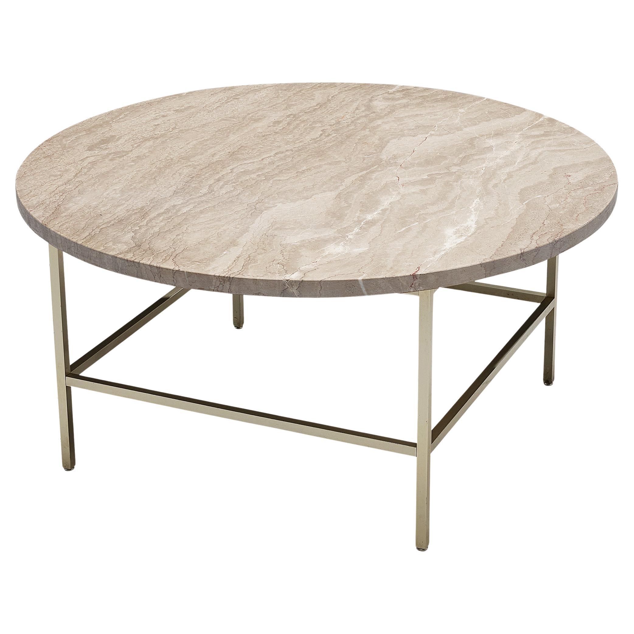 Round Coffee Table with Marble Top and Metal Base