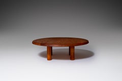 Round Coffee Table in Solid Elm, France, 1960s