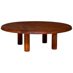 Round Coffee Table in Solid Elm, France, 1960s