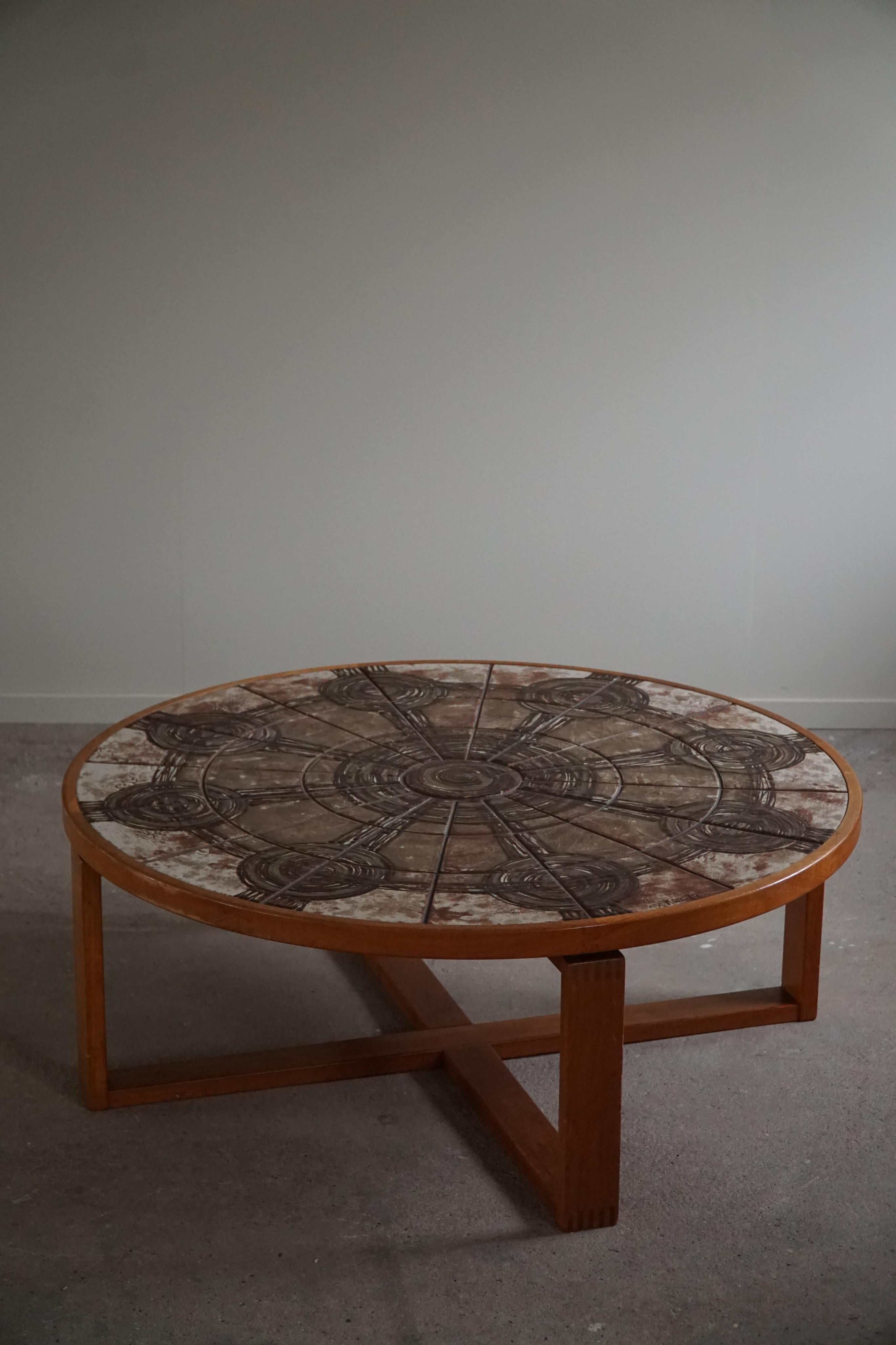 Round Coffee Table in Teak & Ceramic Tiles, Ox Art by Trioh, 1970s in Denmark For Sale 1