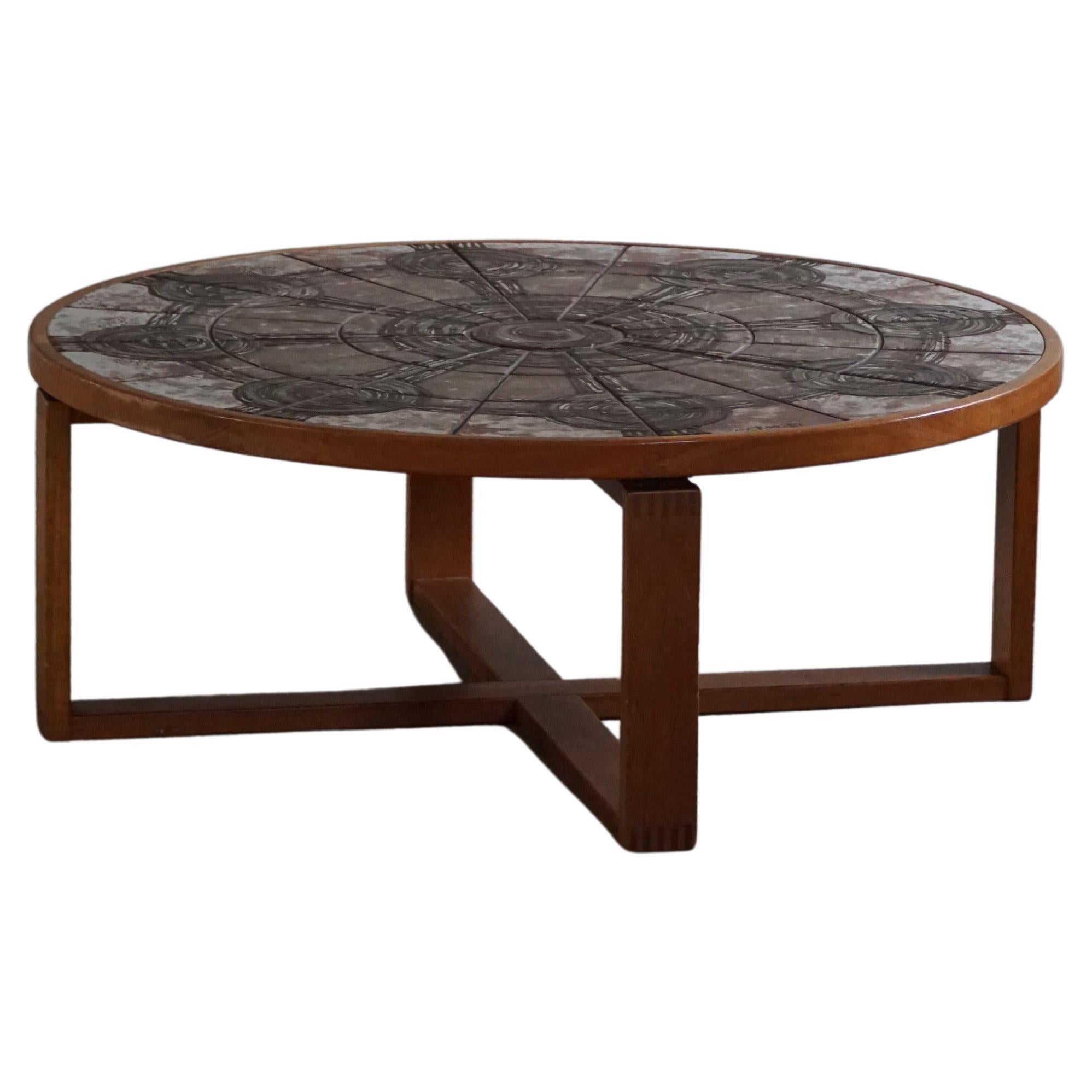 Round Coffee Table in Teak & Ceramic Tiles, Ox Art by Trioh, 1970s in Denmark For Sale