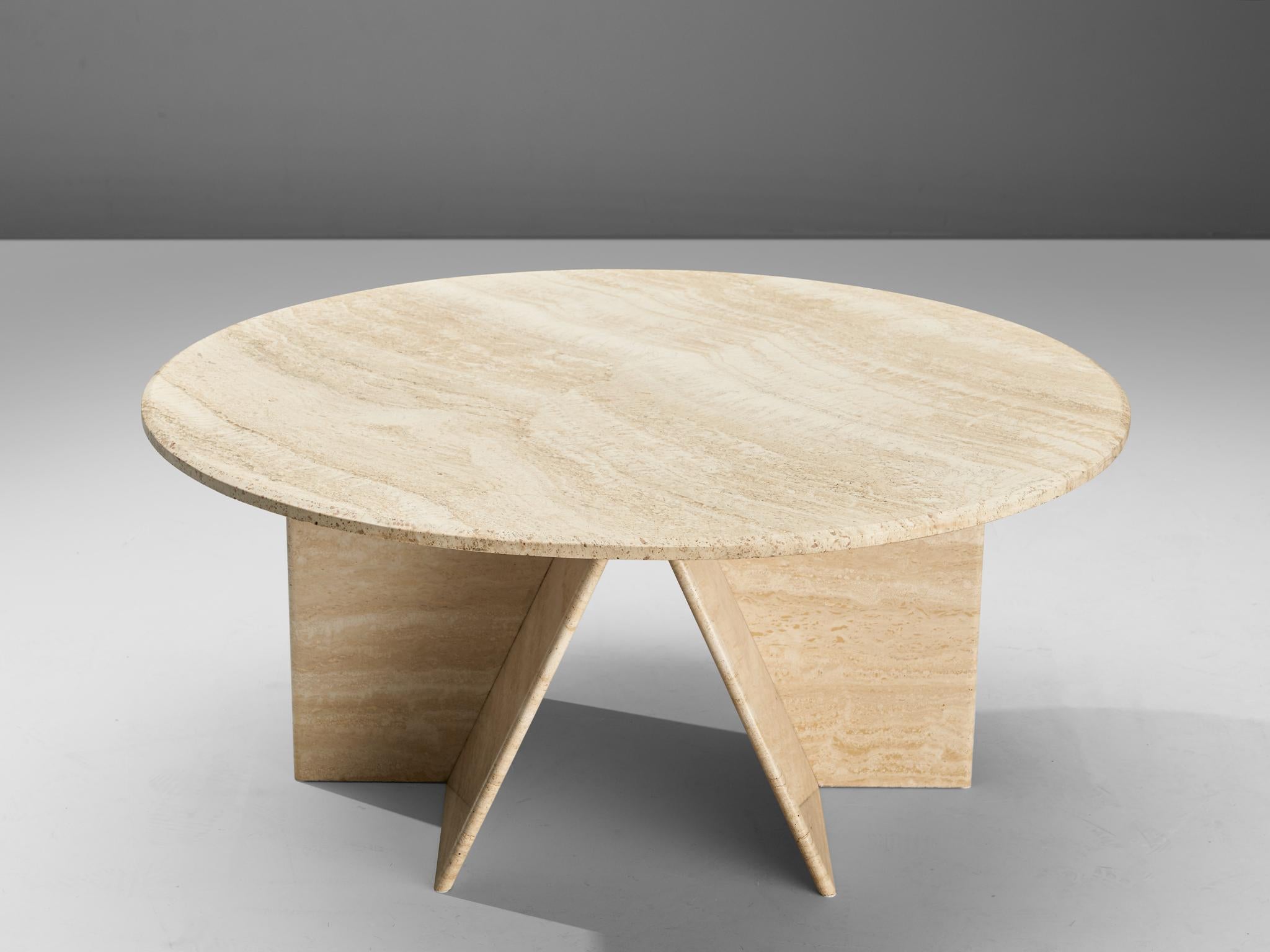 Post-Modern Round Coffee Table in Travertine