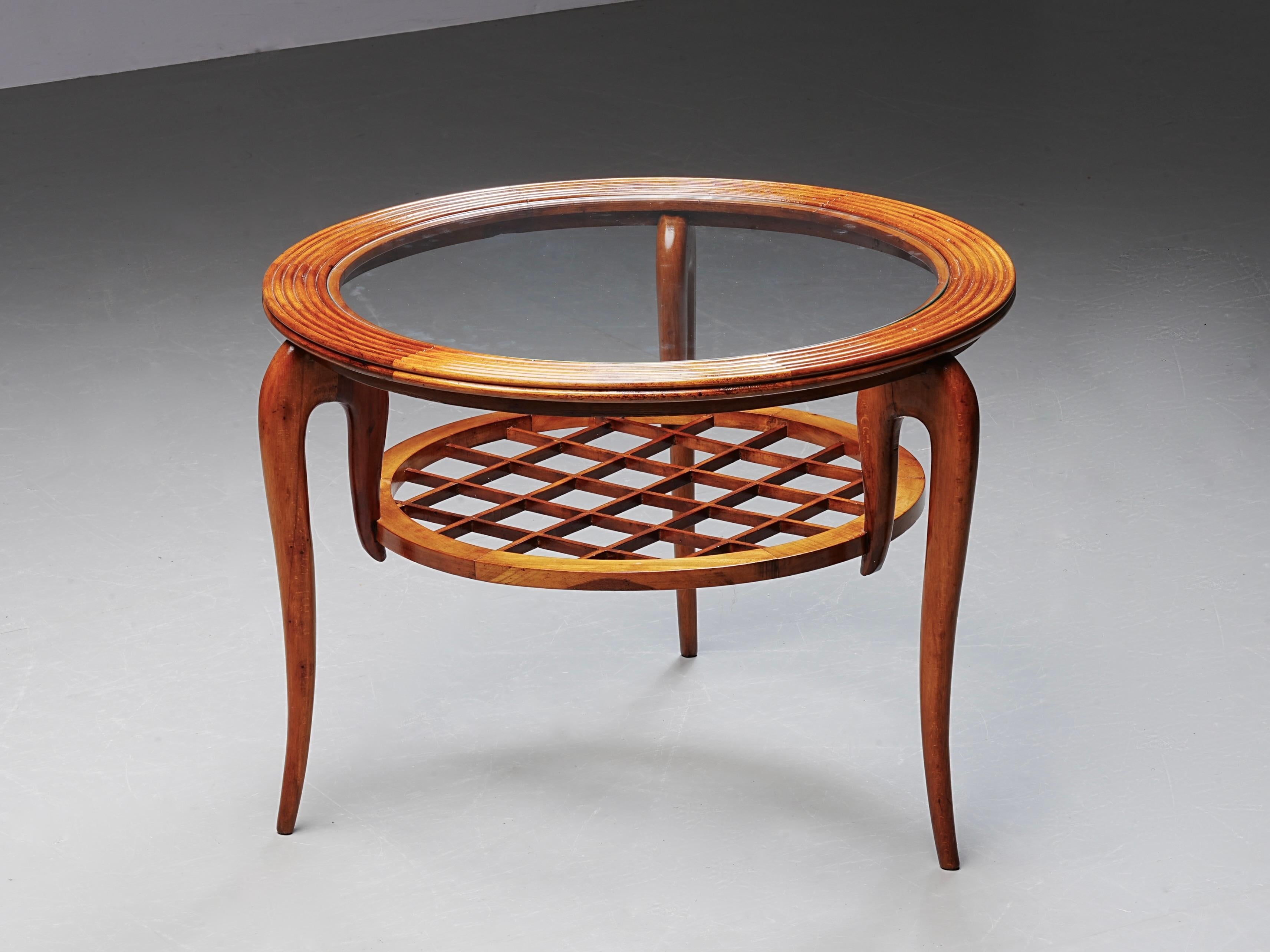 Round Coffee Table in Walnut and Glass, Italy, 1950's For Sale 2